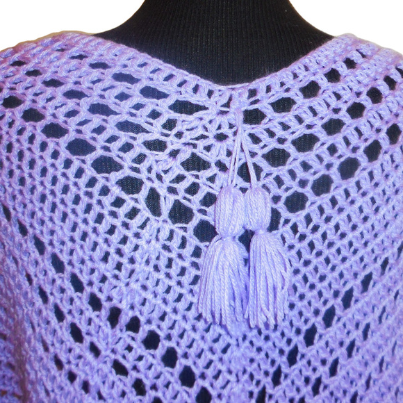 Poncho Crochet Lavender Tussled Exclusive Handmade - Picture 2 of 7